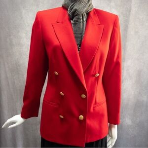 Vintage Pendleton Red 100% Virgin Wool Double Breasted Blazer Jacket, size 12